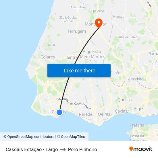 Cascais Estação - Largo to Pero Pinheiro map