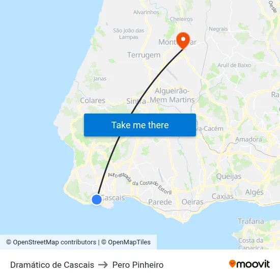 Dramático de Cascais to Pero Pinheiro map