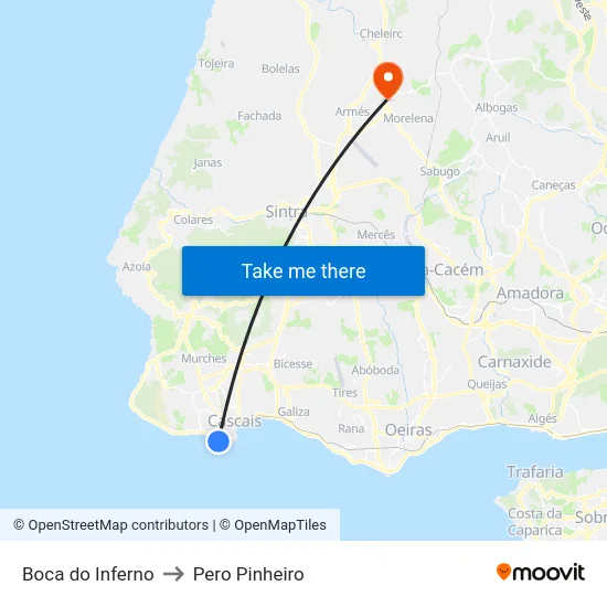 Boca do Inferno to Pero Pinheiro map