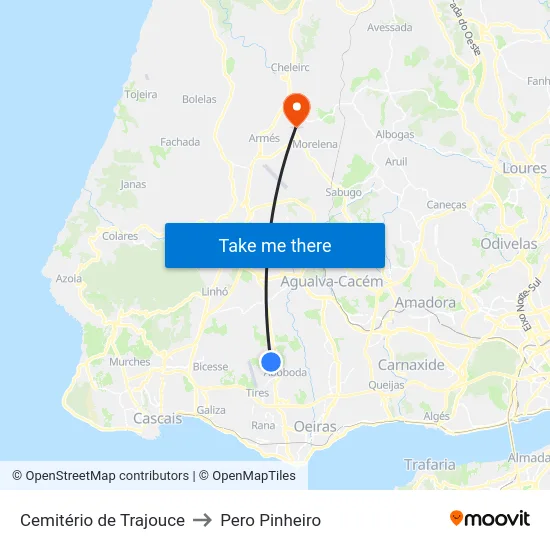 Cemitério de Trajouce to Pero Pinheiro map