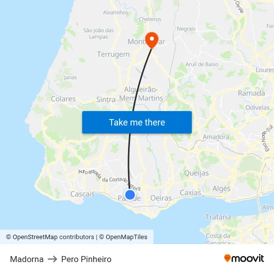 Madorna to Pero Pinheiro map