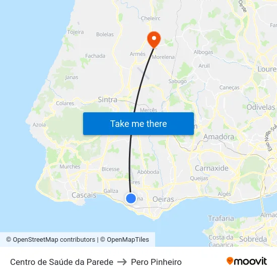 Centro de Saúde da Parede to Pero Pinheiro map