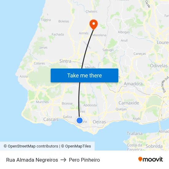 Rua Almada Negreiros to Pero Pinheiro map