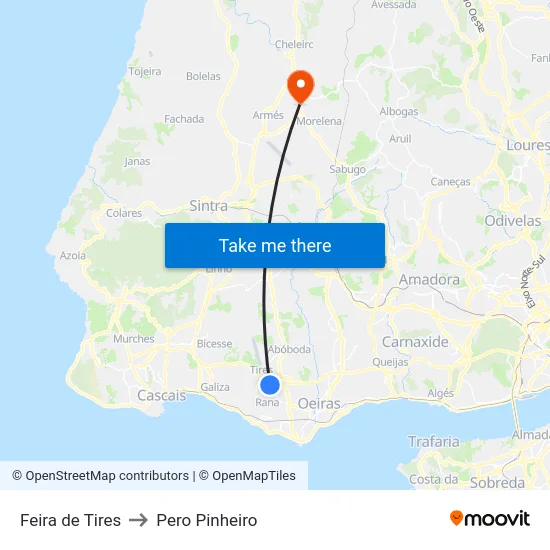 Feira de Tires to Pero Pinheiro map