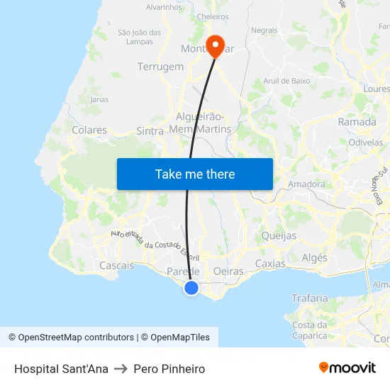 Hospital Sant'Ana to Pero Pinheiro map