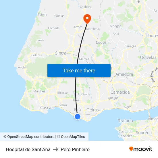 Hospital de Sant'Ana to Pero Pinheiro map