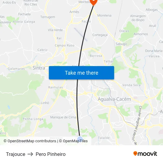 Trajouce to Pero Pinheiro map