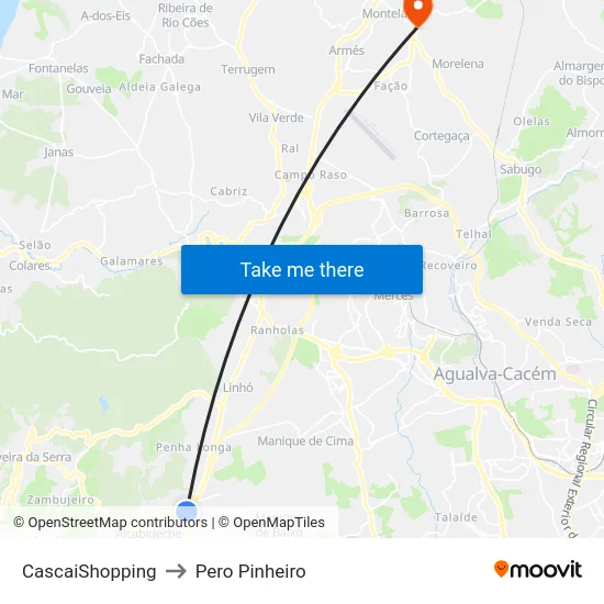 CascaiShopping to Pero Pinheiro map