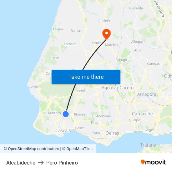 Alcabideche to Pero Pinheiro map