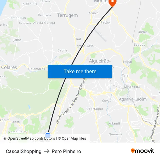 CascaiShopping to Pero Pinheiro map