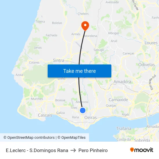 E.Leclerc - S.Domingos Rana to Pero Pinheiro map