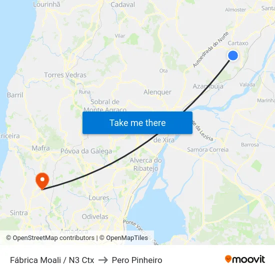 Fábrica Moali / N3 Ctx to Pero Pinheiro map