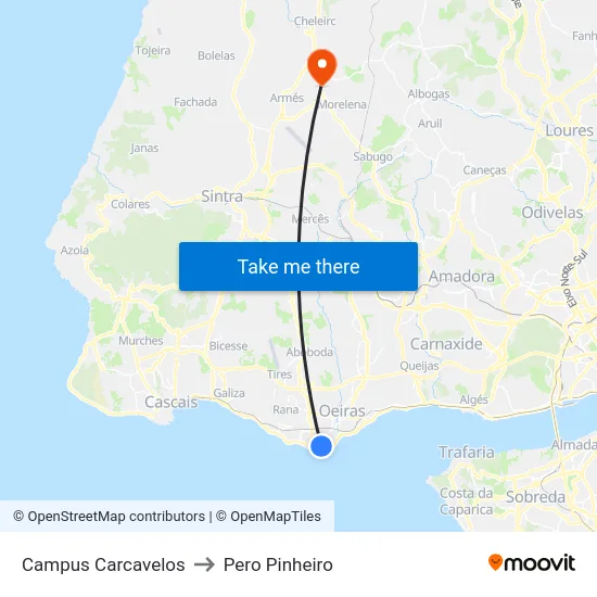 Campus Carcavelos to Pero Pinheiro map