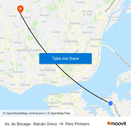 Av. do Bocage - Balcão Único to Pero Pinheiro map