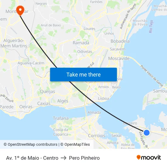 Av. 1º de Maio - Centro to Pero Pinheiro map