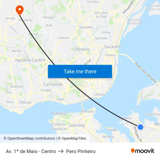 Av. 1º de Maio - Centro to Pero Pinheiro map