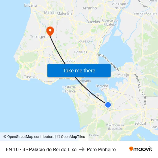EN 10 - 3 - Palácio do Rei do Lixo to Pero Pinheiro map