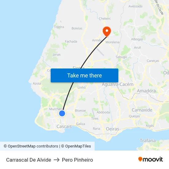 Carrascal De Alvide to Pero Pinheiro map