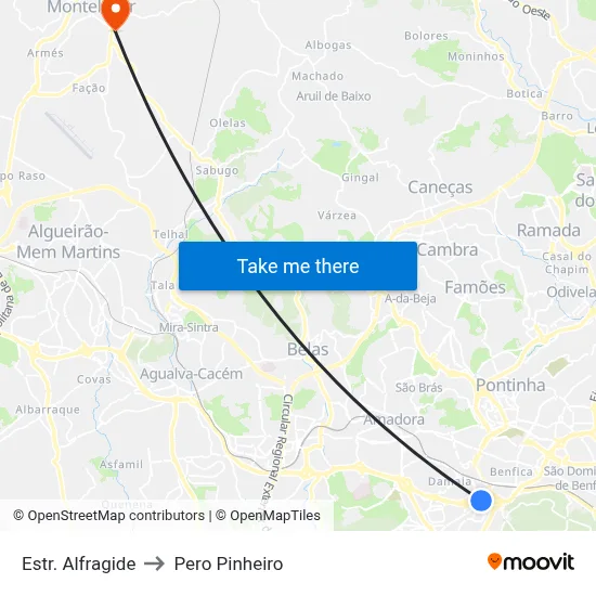 Estr. Alfragide to Pero Pinheiro map