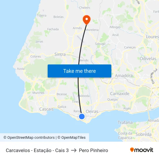 Carcavelos - Estação - Cais 3 to Pero Pinheiro map