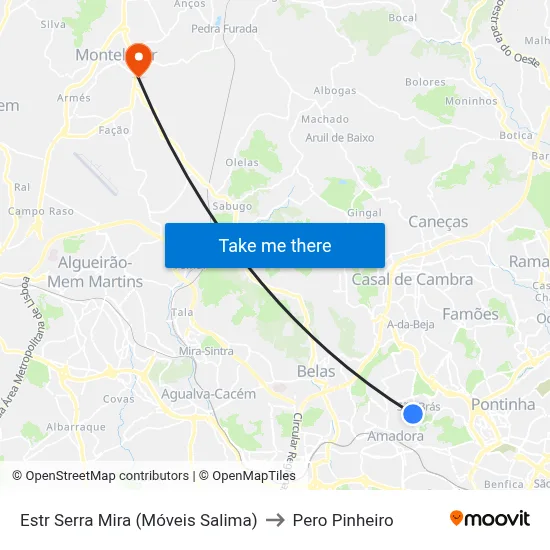 Estr Serra Mira (Móveis Salima) to Pero Pinheiro map