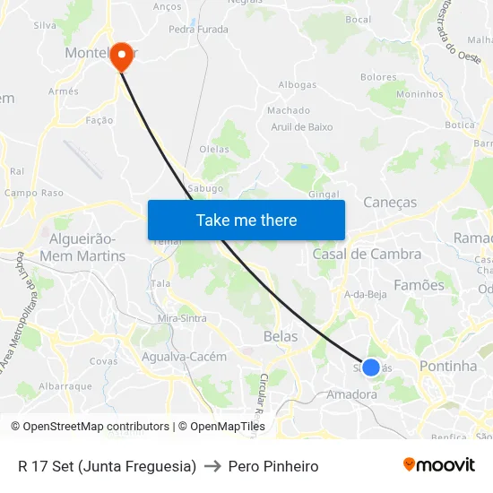 R 17 Set (Junta Freguesia) to Pero Pinheiro map