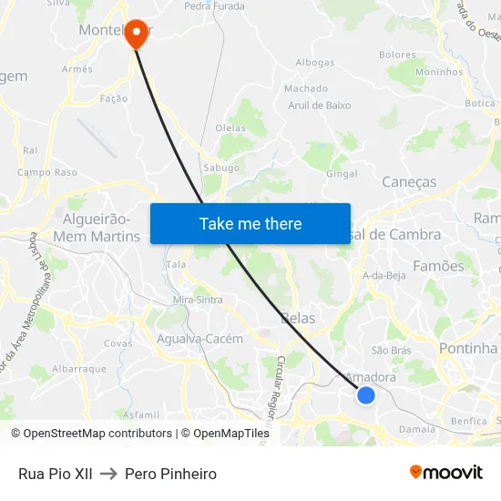 Rua Pio XII to Pero Pinheiro map