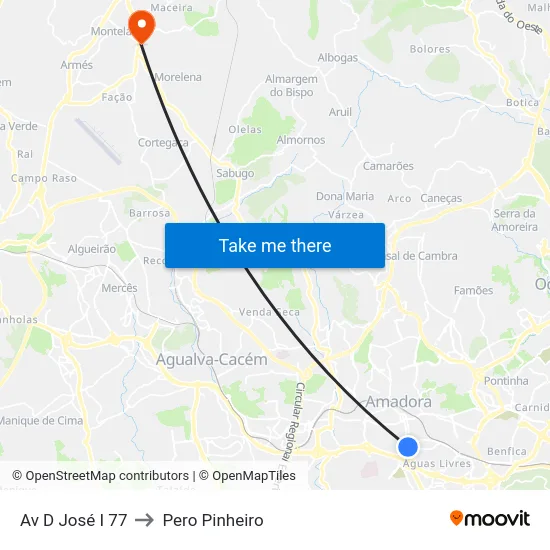 Av D José I 77 to Pero Pinheiro map