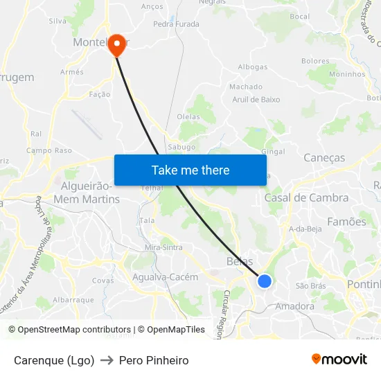 Carenque (Lgo) to Pero Pinheiro map