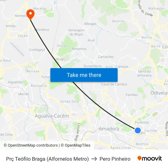 Prç Teófilo Braga (Alfornelos Metro) to Pero Pinheiro map