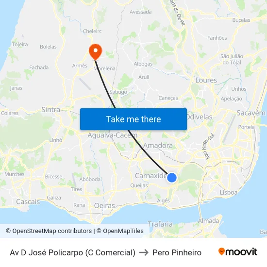 Av D José Policarpo (C Comercial) to Pero Pinheiro map