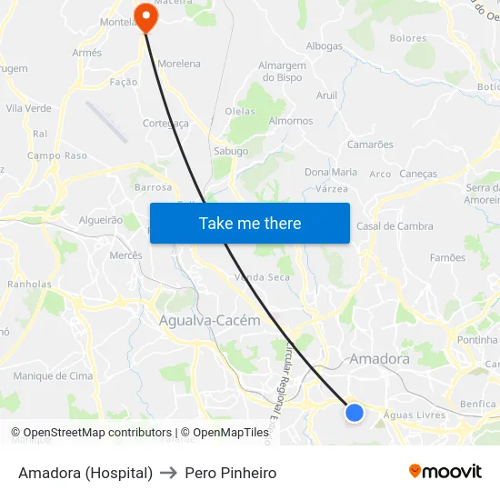 Amadora (Hospital) to Pero Pinheiro map