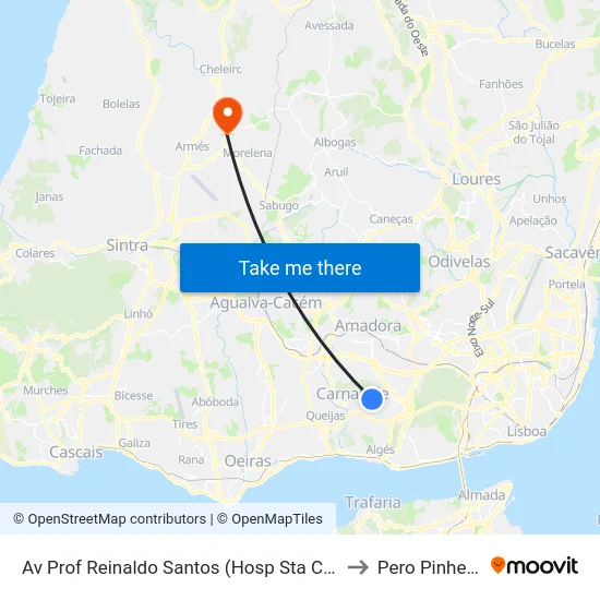 Av Prof Reinaldo Santos (Hosp Sta Cruz) to Pero Pinheiro map
