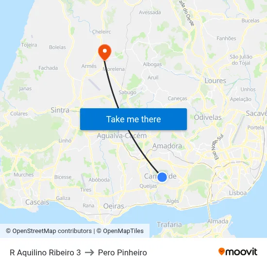 R Aquilino Ribeiro 3 to Pero Pinheiro map