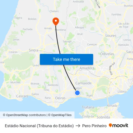 Estádio Nacional (Tribuna do Estádio) to Pero Pinheiro map