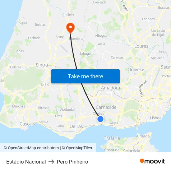 Estádio Nacional to Pero Pinheiro map