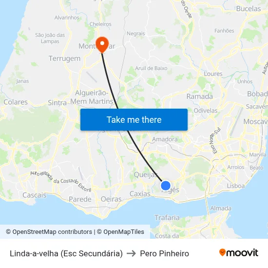 Linda-a-velha (Esc Secundária) to Pero Pinheiro map