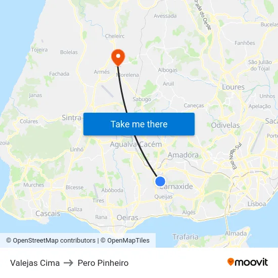 Valejas Cima to Pero Pinheiro map