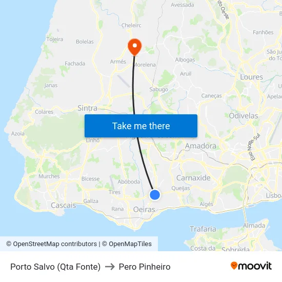 Porto Salvo (Qta Fonte) to Pero Pinheiro map
