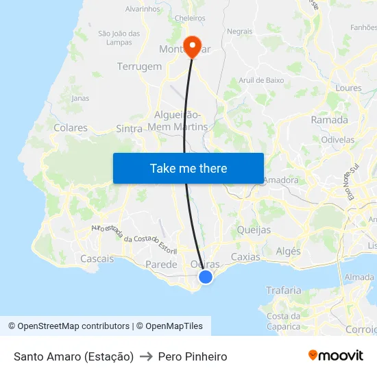 Santo Amaro (Estação) to Pero Pinheiro map