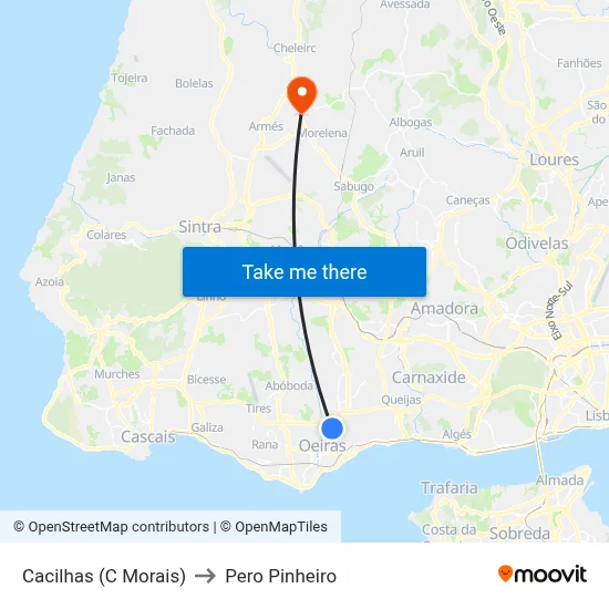 Cacilhas (C Morais) to Pero Pinheiro map