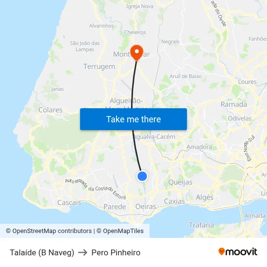 Talaíde (B Naveg) to Pero Pinheiro map