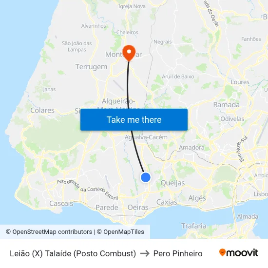Leião (X) Talaíde (Posto Combust) to Pero Pinheiro map