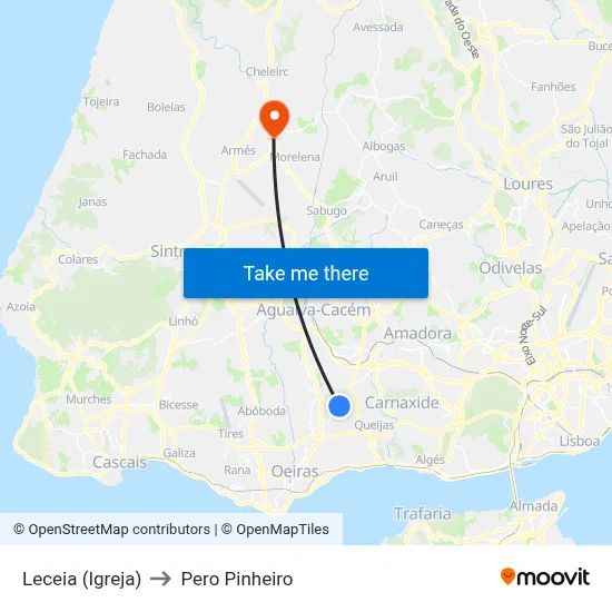 Leceia (Igreja) to Pero Pinheiro map