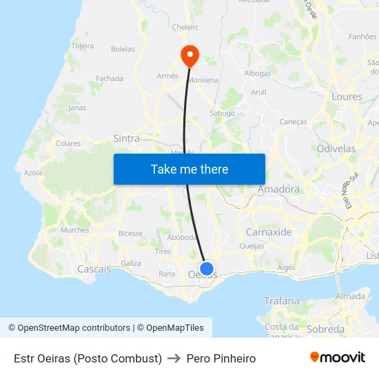 Estr Oeiras (Posto Combust) to Pero Pinheiro map