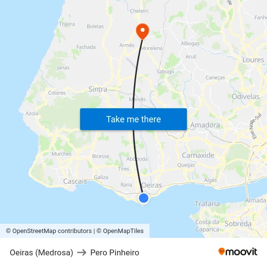 Oeiras (Medrosa) to Pero Pinheiro map