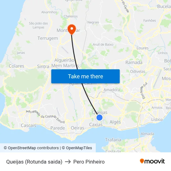 Queijas (Rotunda saida) to Pero Pinheiro map