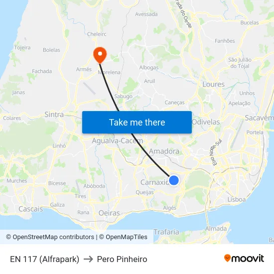 EN 117 (Alfrapark) to Pero Pinheiro map
