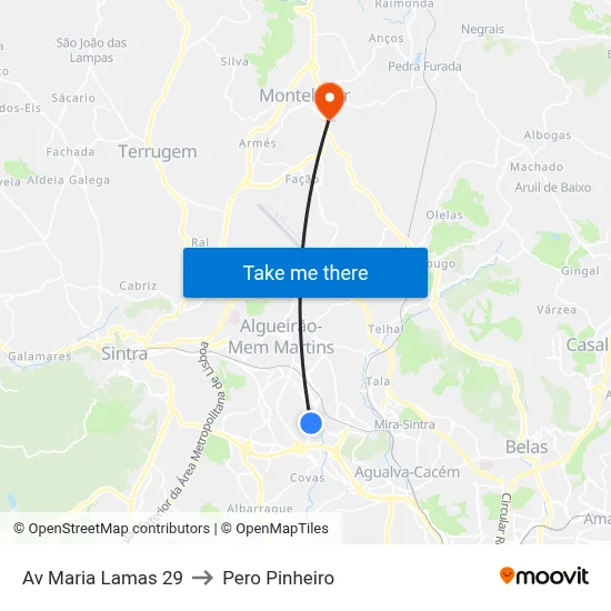 Av Maria Lamas 29 to Pero Pinheiro map