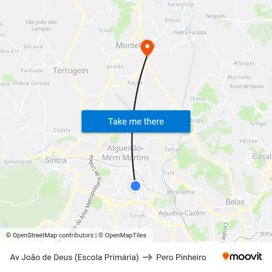Av João de Deus (Escola Primária) to Pero Pinheiro map